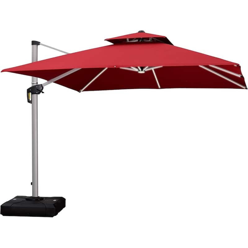 PURPLE LEAF 11 ft Double Top LED Square Patio Cantilever Umbrella