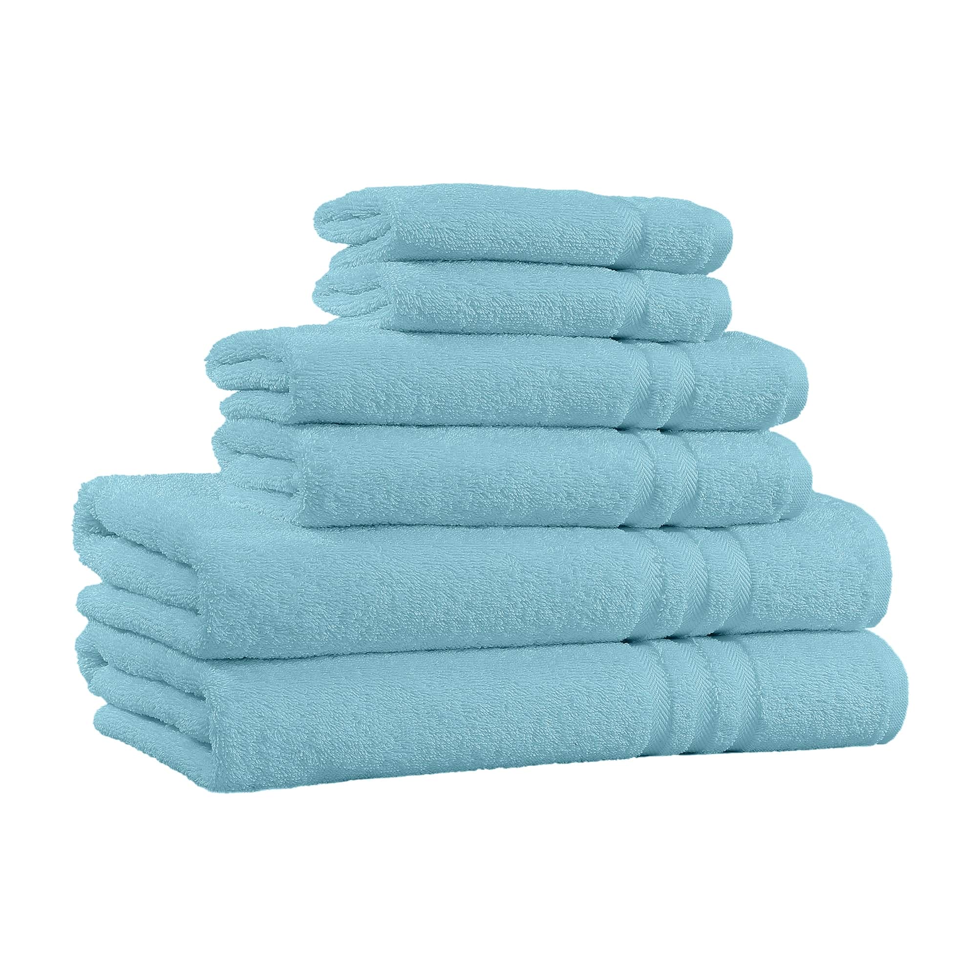 by Lora Cotton Terry Hand Towels, Cover Up, Aqua, Set of 6