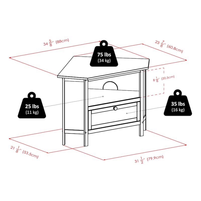 Zena Corner TV and Media Stand, Espresso - 34.65 x 23.94 x 22.28 inches