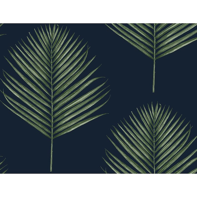 Luxe Haven Maui Palm Peel and Stick Wallpaper - 27 in. W x 18 ft. L - Midnight Blue & Paradise Green