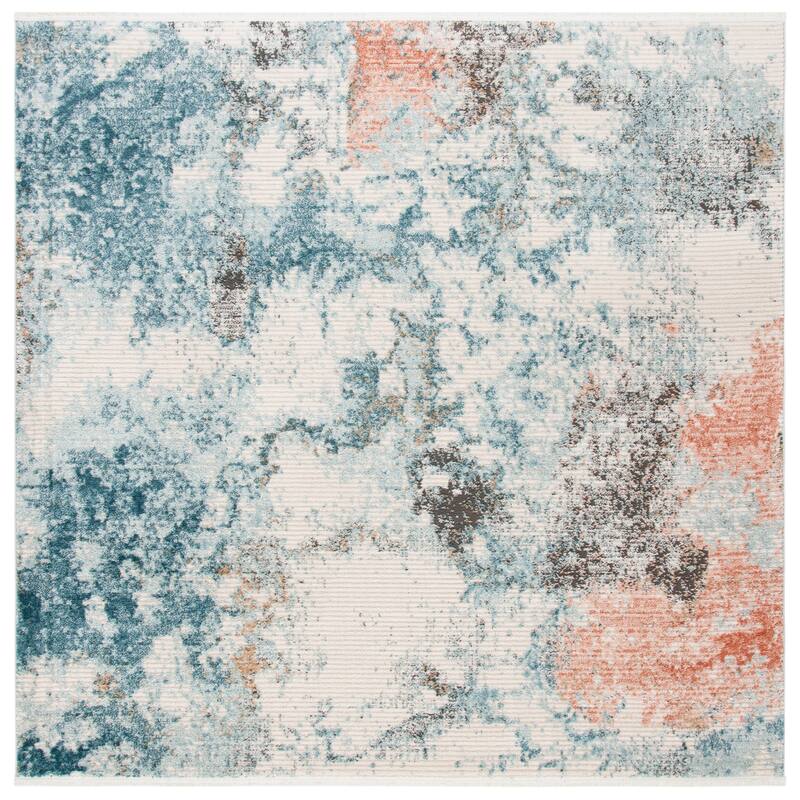 SAFAVIEH Shivan Lanie Modern & Contemporary Abstract Blue/Ivory Rug - 6'7" Square - Blue/Ivory