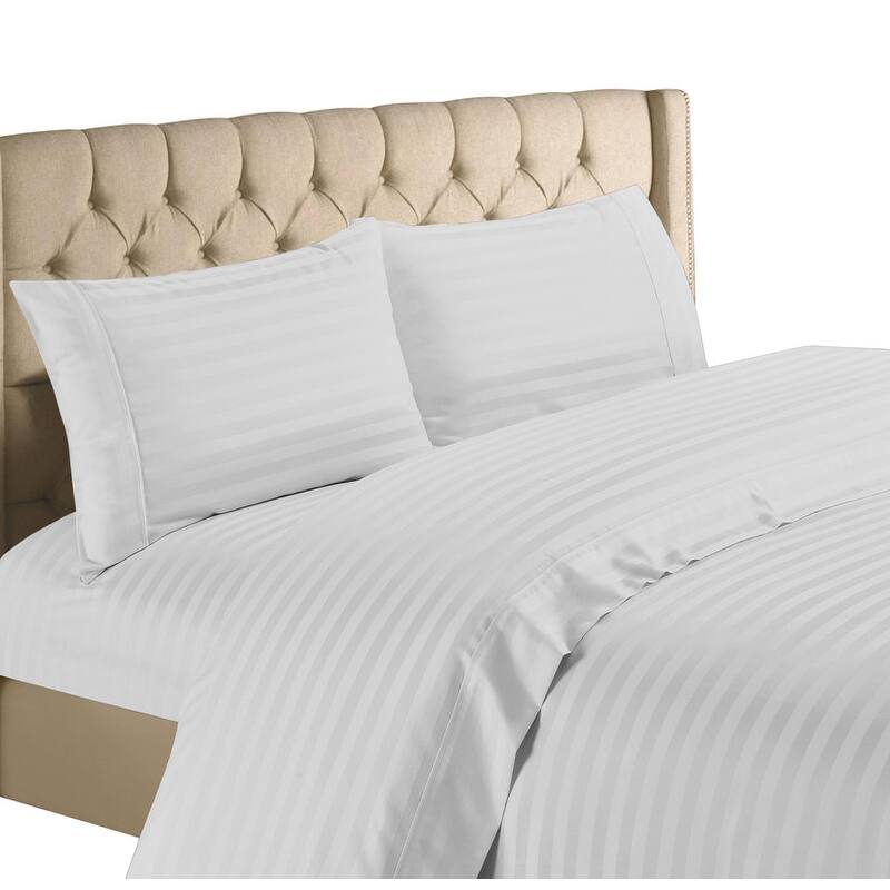Spring Home 1200 Thread Count 100 Percent Egyptian Cotton Deep Pocket Dobby Striped Sheet Set - White - Twin XL
