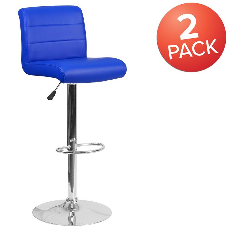 2 Pack Vinyl Adjustable Height Barstool with Rolled Seat and Chrome Base