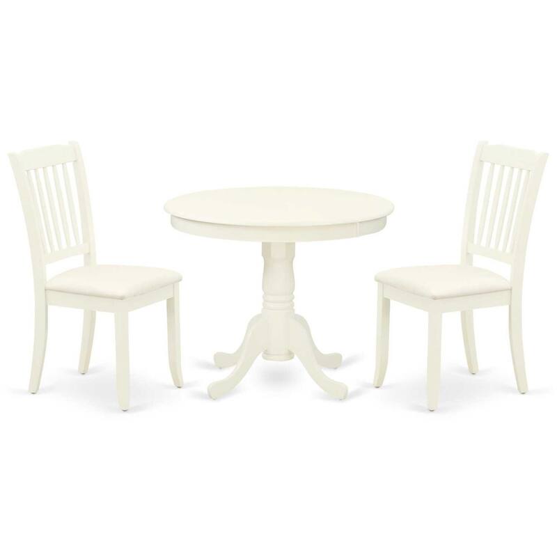 HomeStock 3-Pc Linen White Finish Solid Wood Top-Round Dining Room Set Seats-4