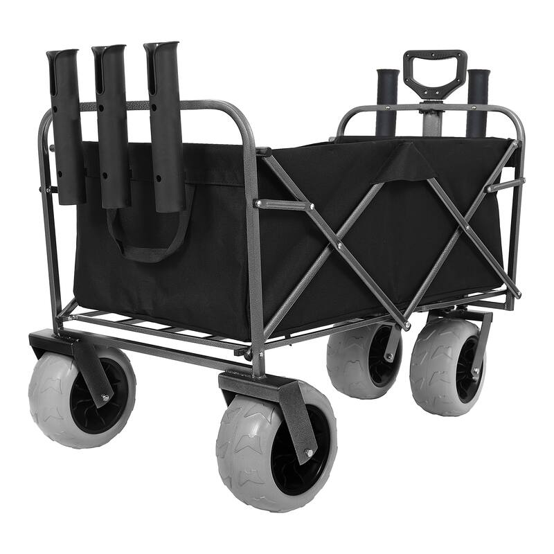 Fishing Cart with Rod Holders,Beach Wagon with Big Wheels for Sand 500lbs Capacity - All Terrain Steel Frame Utility Cart