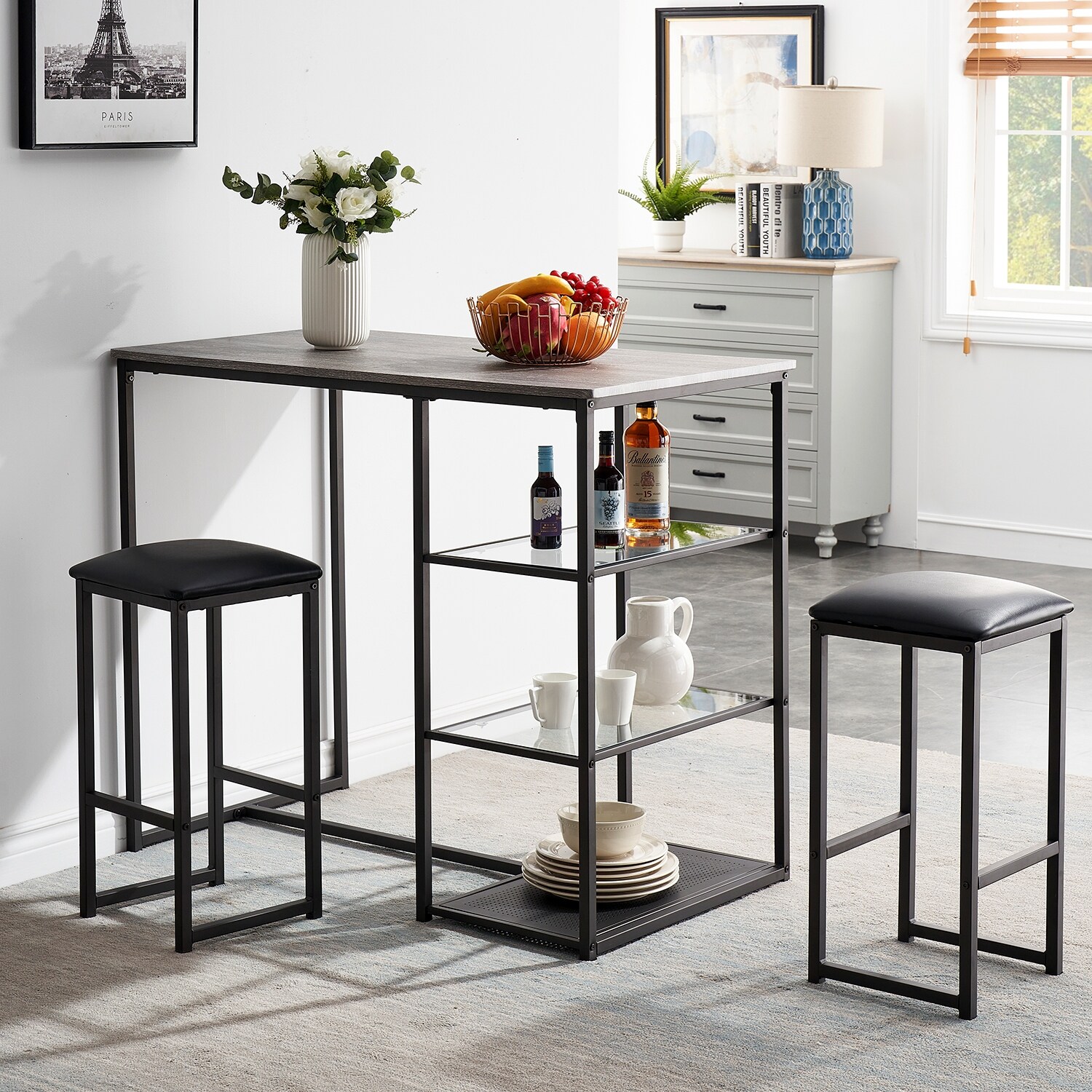 Vecelo Home Kitchen Counter Dining Table Sets Morden Stlye