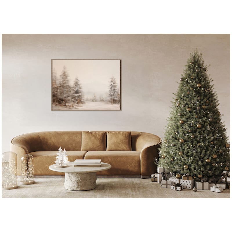 Kate and Laurel Sylvie Beaded Warm Neutral Winter Forest Landscape Framed Canvas by The Creative Bunch Studio