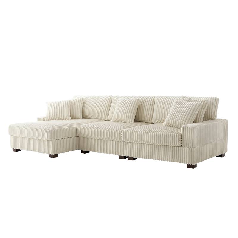 118.3" W Plush Corduroy Square Arm Upholstered Sectional Modular Sofa