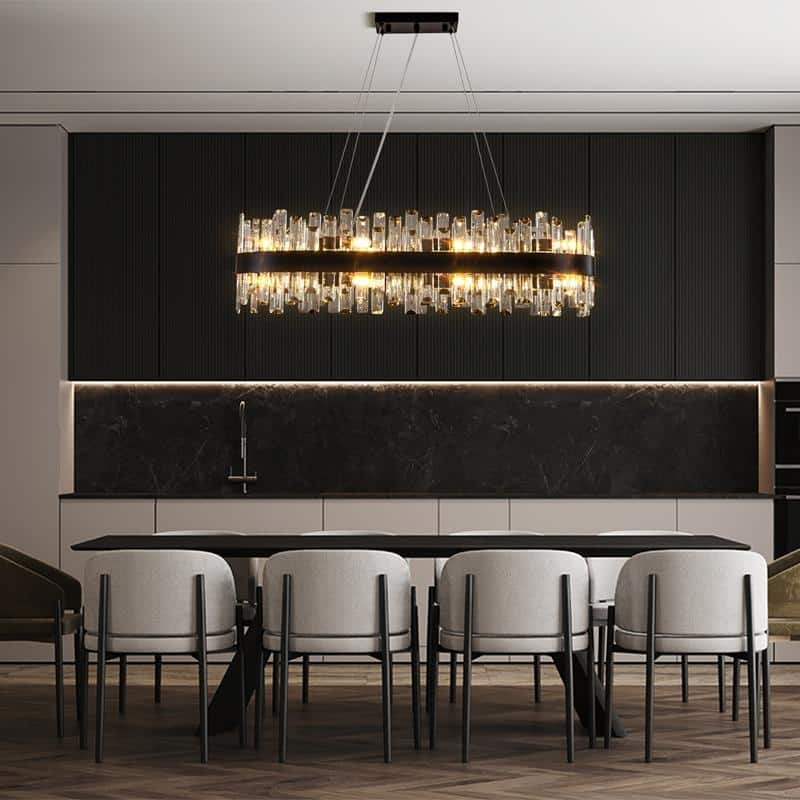 KAYLA 35in Dimmable Black Rectangle Crystal Chandelier - 35.4in