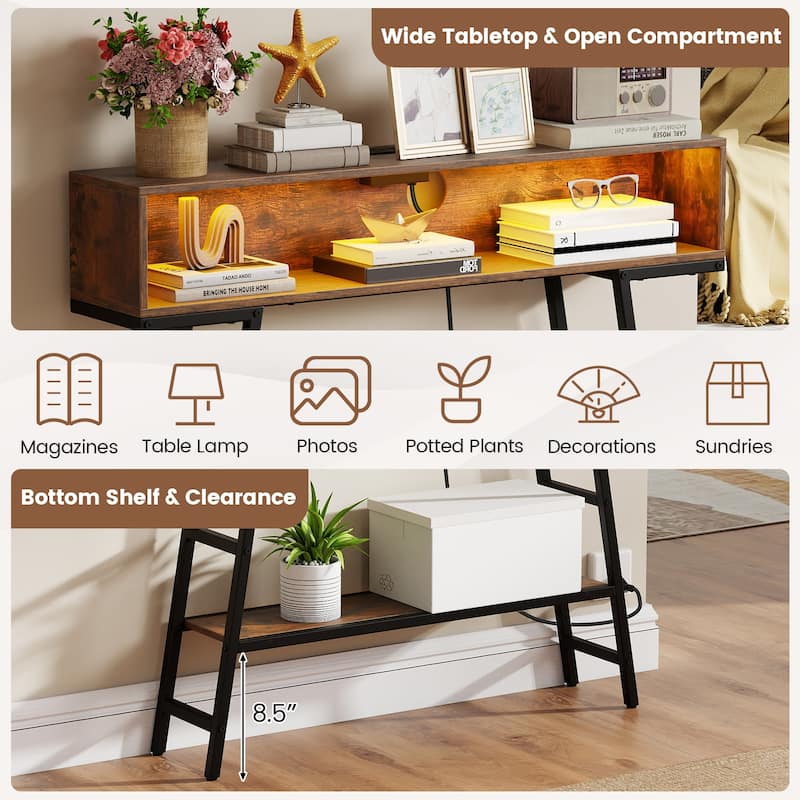 Gymax 40'' Console Table w/ Power Strip 3-Tier Entryway Table w/ RGB