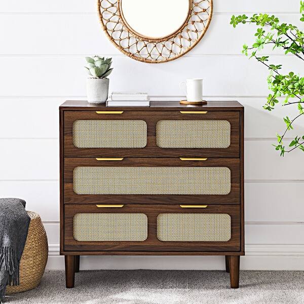 Modern/Contemporary 3-Drawer Dresser with Rattan Decorative Doors 3 Colors - Bed Bath & Beyond - 39381588 Modern/Contemporary 3-Drawer Dresser with Rattan Decorative Doors 3 Colors - Bed Bath & Beyond - 39381588
