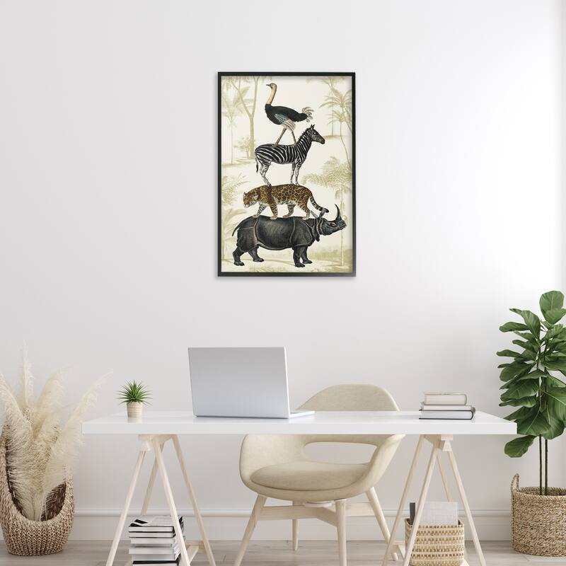 Stupell Tower of Safari Animals Framed Giclee Art Design By Victoria Barnes