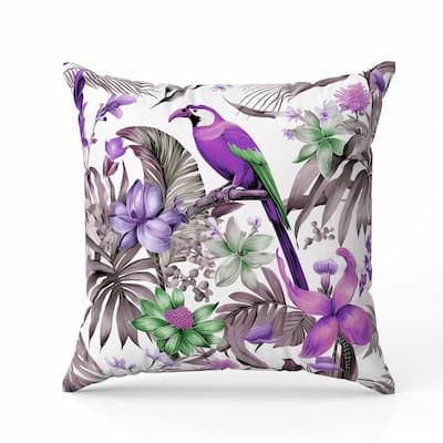 Leafy Lyricist Indoor/Outdoor Reversible Throw Pillow White and Purple