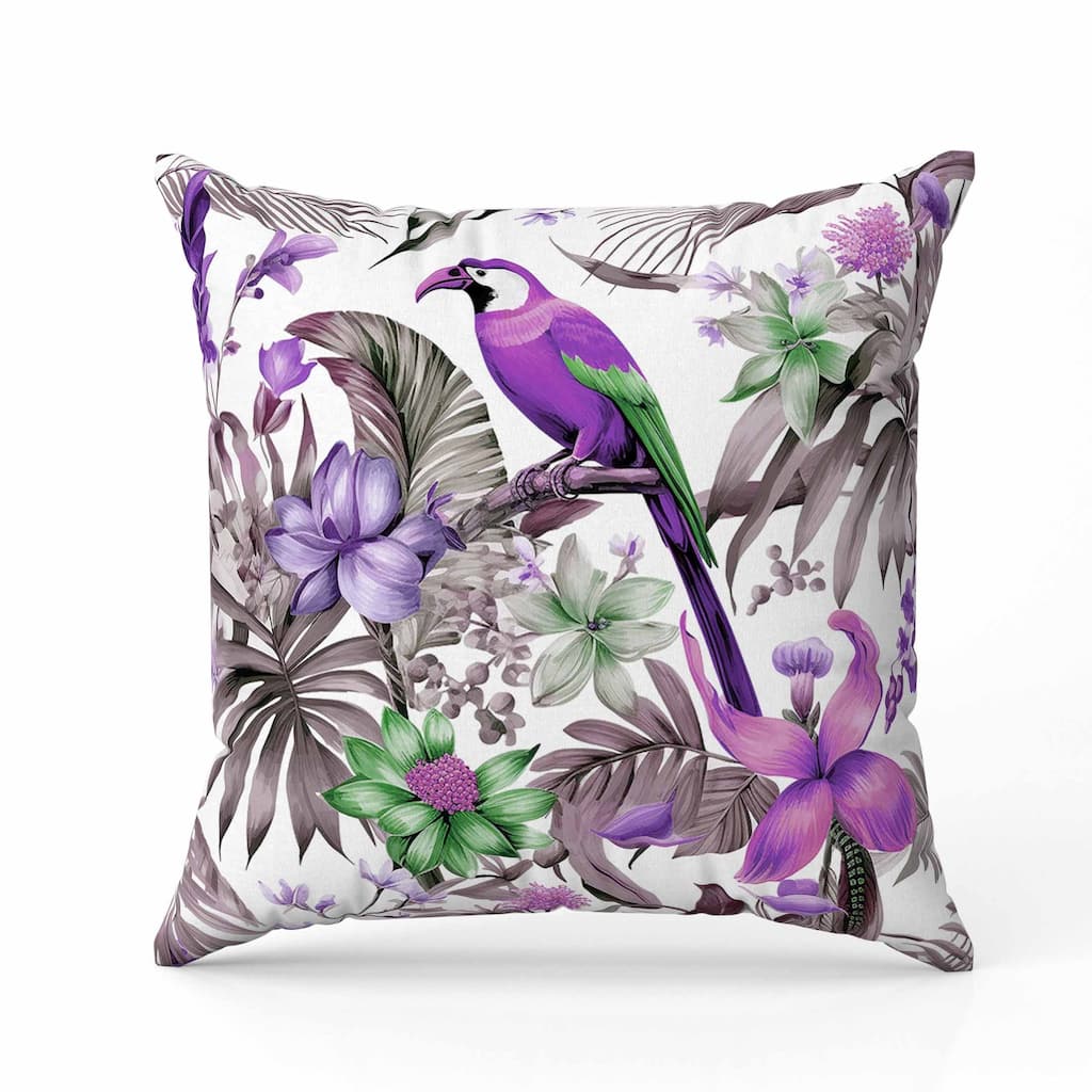 Leafy Lyricist Indoor/Outdoor Reversible Throw Pillow White and Purple