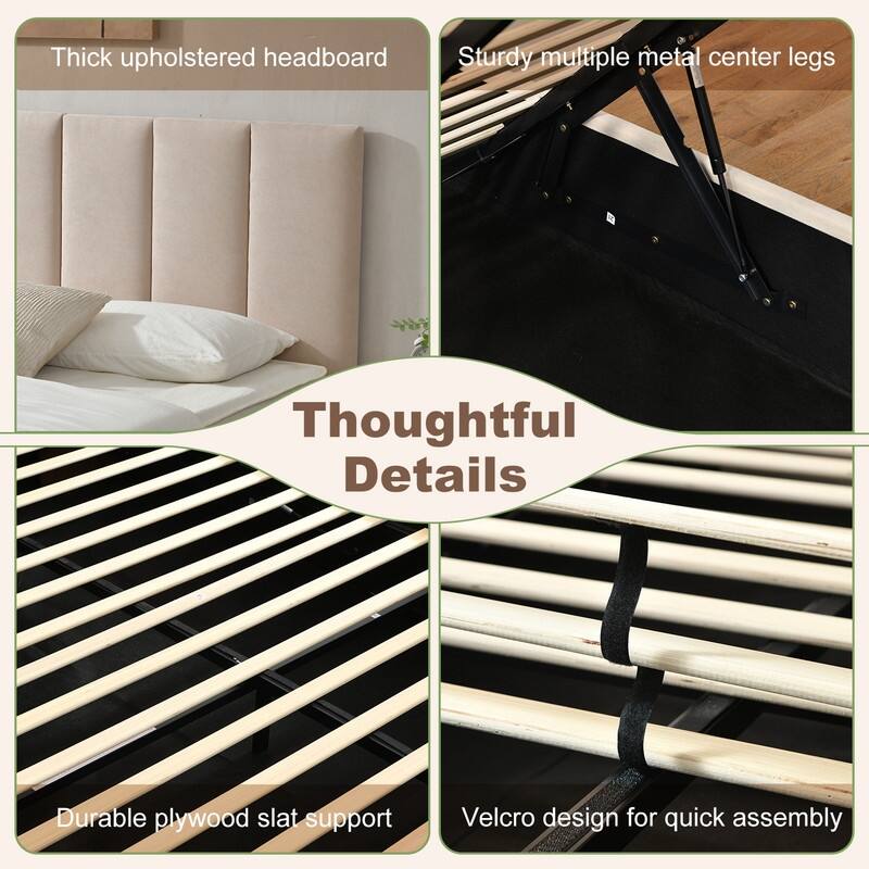 Modern Upholstered Lift-Up Storage Platform Bed with Headboard