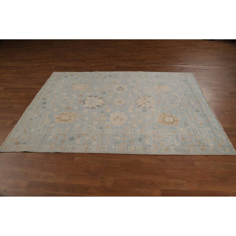 Vegetable Dye Oushak Turkish Rug Hand-Knotted Blue Wool Carpet - 4'11"x 6'11"