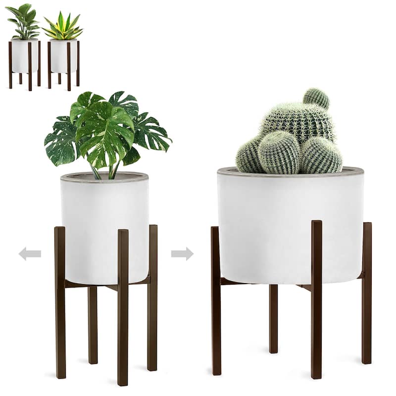 Sorbus Adjustable Plant Stand, Mid Century Style Flower Pot Holder, Planter Stand for Modern Home Decor, Houseplants - Set of 2 - Brown
