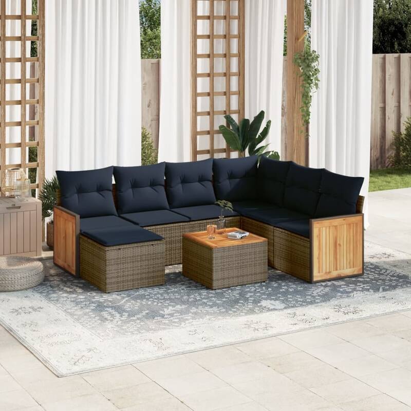 vidaXL 8 Piece Patio Sofa Set with Cushions Gray Poly Rattan - 113.3x27.2x69.3