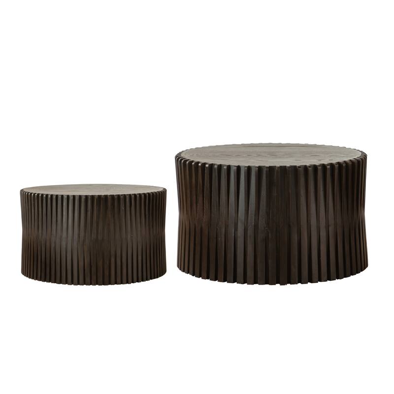 31.5" Solid Wood Coffee Table Set with Nesting Design, 3D Relief Texture
