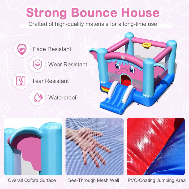 Gymax Inflatable Bounce House 3-in-1 Elephant Theme Inflatable Castle