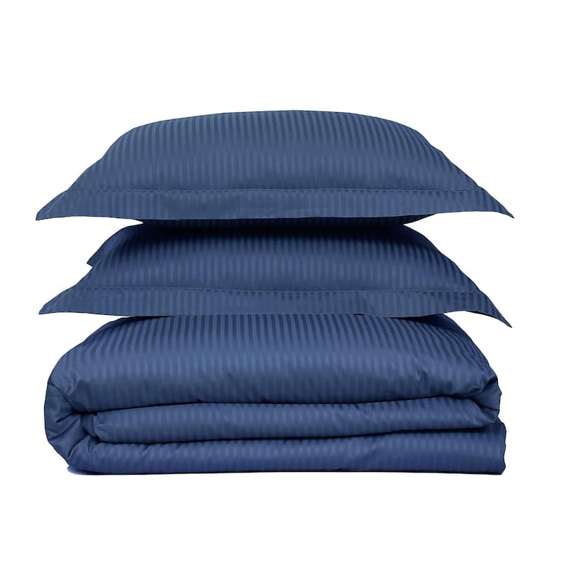 Feather & Stitch 500 Thread-Count Luxury Duvet Cover Set - Full/Queen - Dark Blue