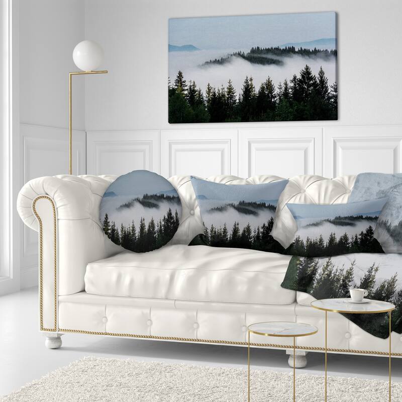 Dark Trees and Fog Over Mountains - Landscape Art Print Canvas - 40 in. wide x 20 in. high