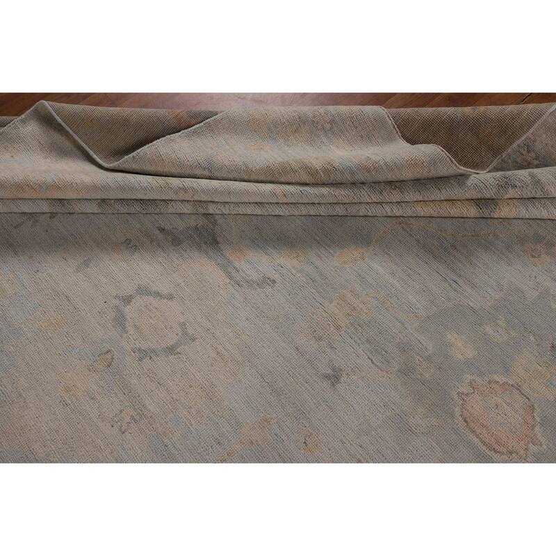 Blue Oushak Turkish Large Area Rug Hand-Knotted Wool Carpet - 12'1"x 14'9"