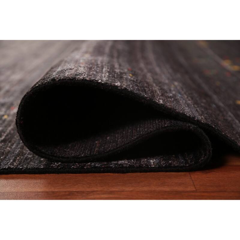 Tribal Gabbeh Indian Area Rug Handmade Black Wool Carpet - 7'10" x 9'4"