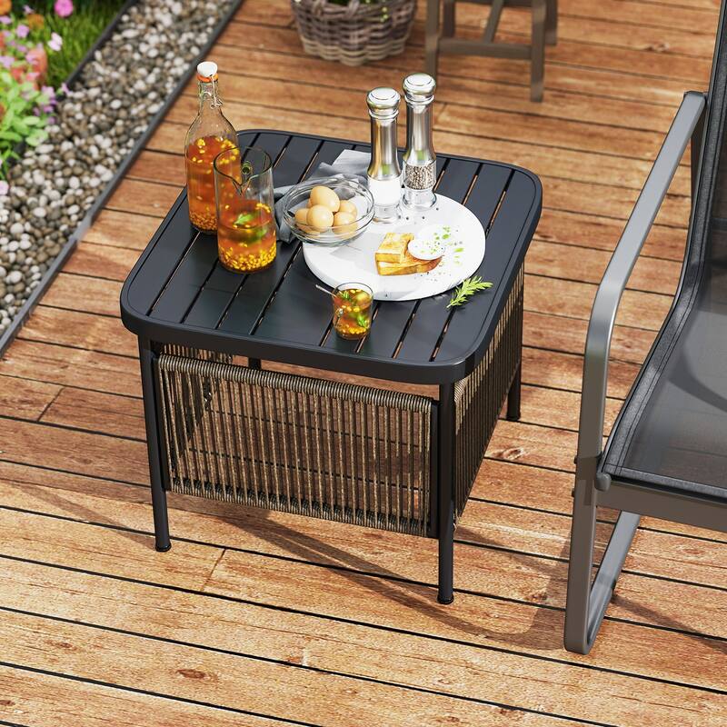 Gymax 2 PCS Outdoor PE Rattan Side Table w/ 1.57'' Umbrella Hole