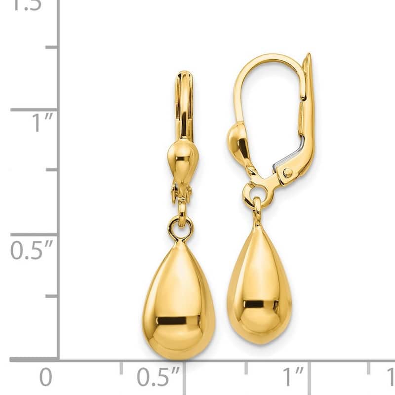 Curata 14k Yellow Gold 29x7mm Polished Tear-drop Dangle Leverback Earrings