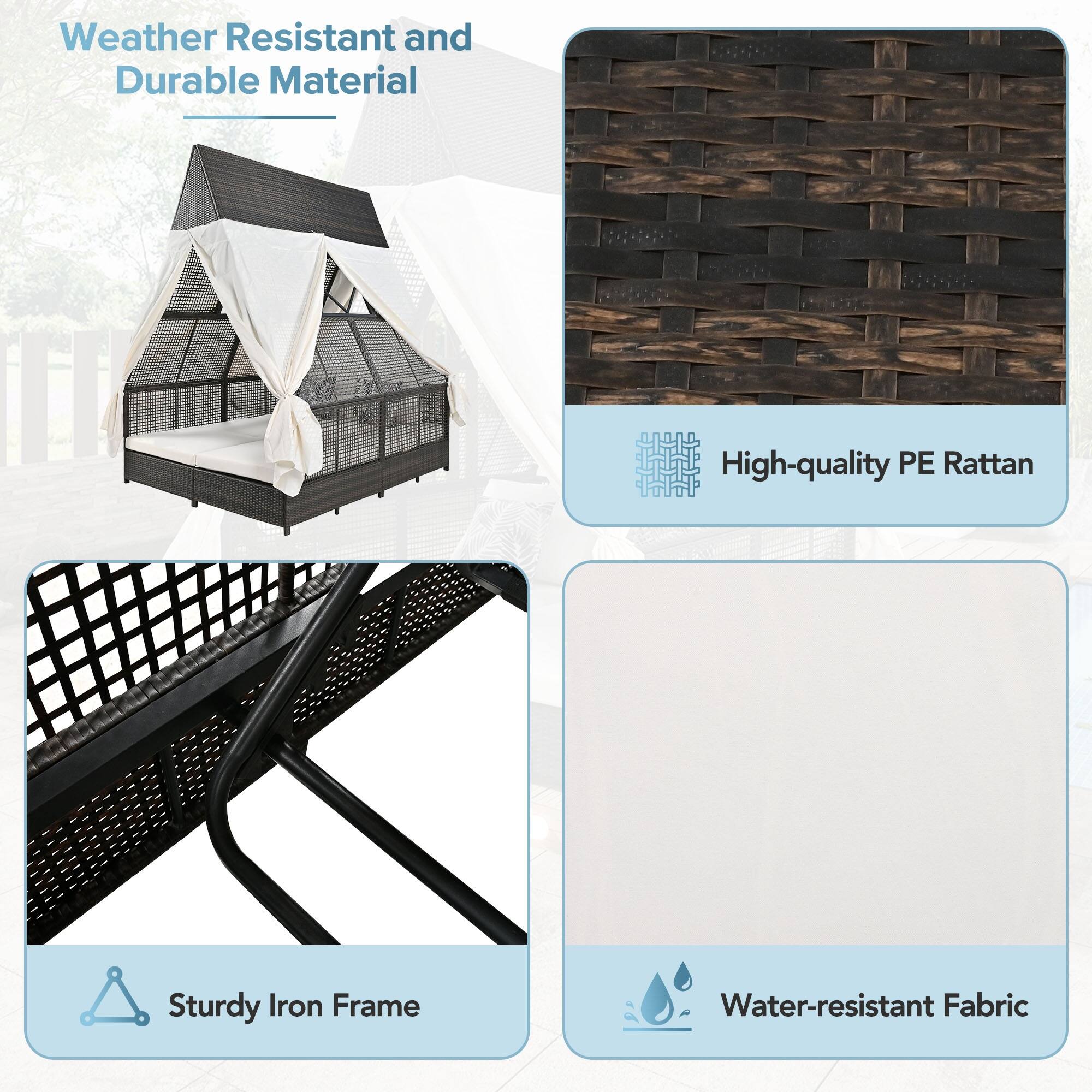 Outdoor Daybed Patio Lounge Bed with Adjustable Backrest Outdoor Double Sun Lounger with