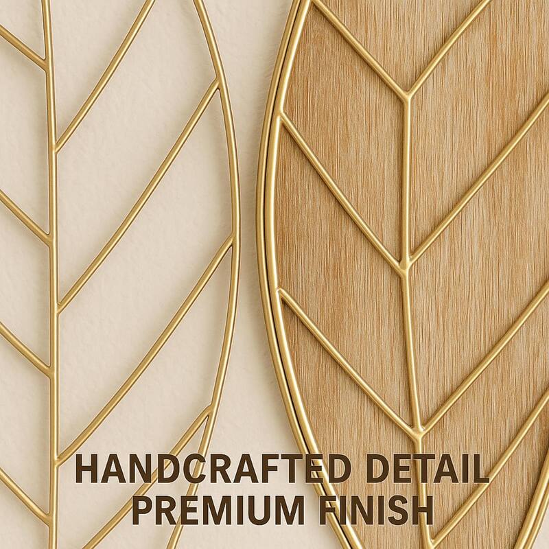 Gold Leaf Wall Art Vertical Metal Botanical Minimalist Sculpture 21x20