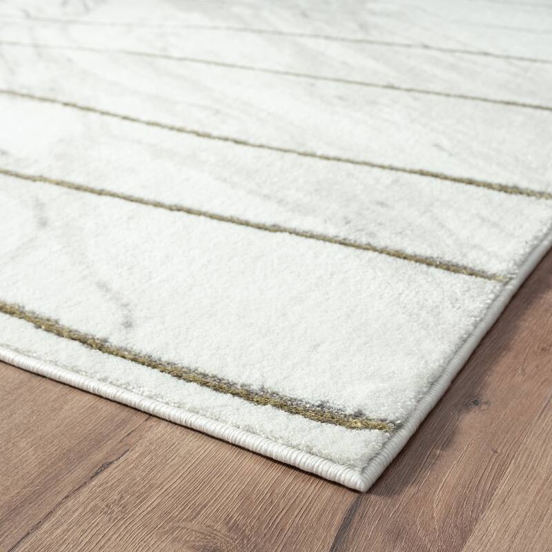 Abani Luna Contemporary Marble Gold Striped Indoor Area Rug