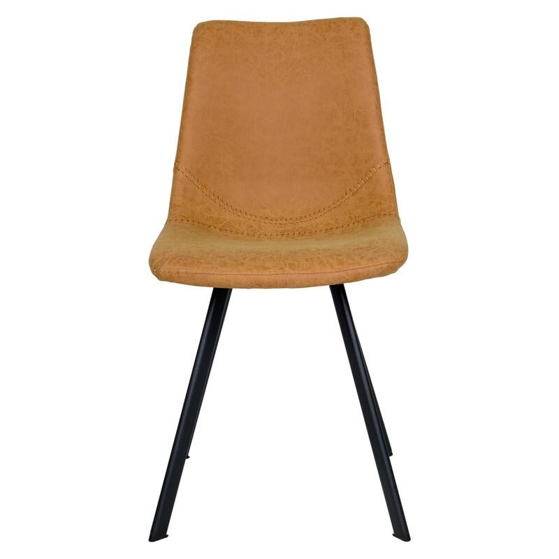 Markley Dining Chair with Leather Seat in Black Steel Legs, Scratch-Resistant, Ergonomic & Comfortable Modern Kitchen Chair