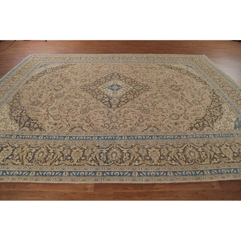 Traditional Mashad Persian Vintage Rug Handmade Wool Carpet - 9'10"x 12'11"