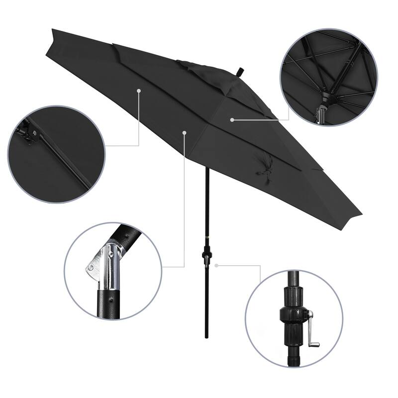 California Umbrella 11' Rd. Alum/Fiberglass Rib Market Umb,Crank Lift/Collar Tilt, Dbl Wind Vent, Black Finish, Olefin Fabric