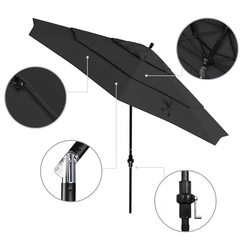 California Umbrella 11' Sun Master Patio Umbrella Black Aluminum Pole Fiberglass Ribs Crank Lift Tilt Olefin Royal Blue
