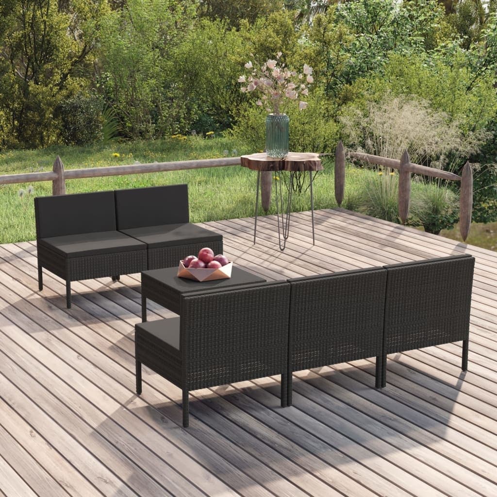 Vidaxl 6 piece garden lounge set hot sale with cushions poly rattan black