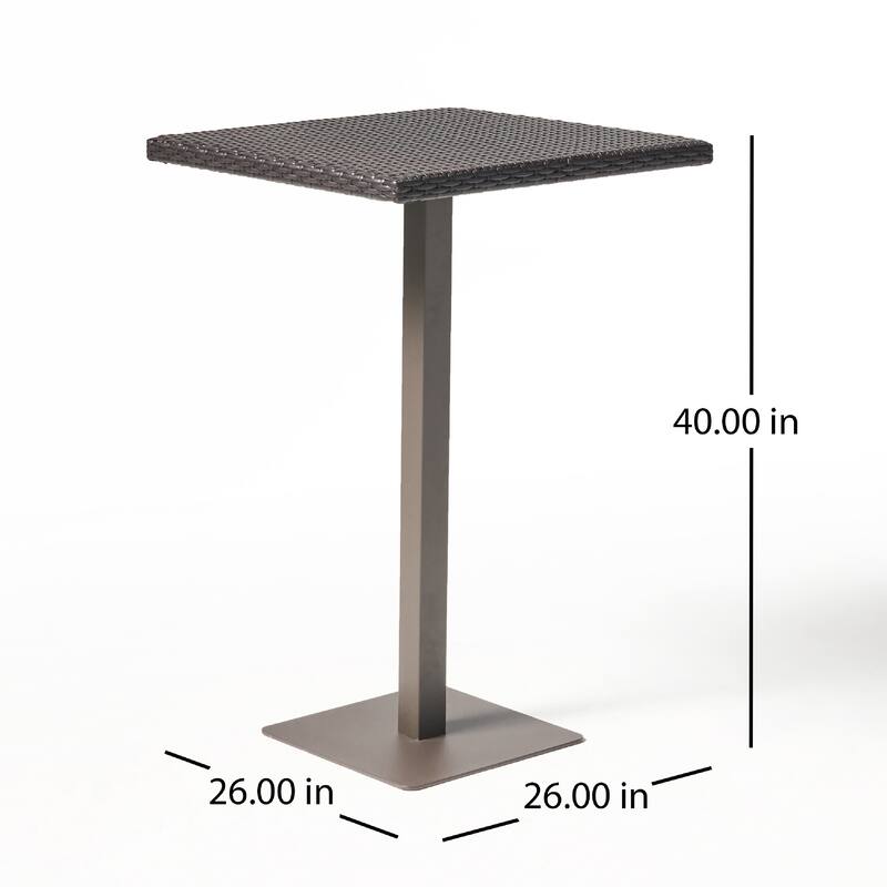 Outdoor Square Bar Table, Brown Multi Rattan, Metal Frame