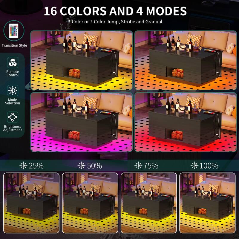 Moasis Modern Lift-top Coffee Table Glossy Cocktail Table with Charging Station and Drawers