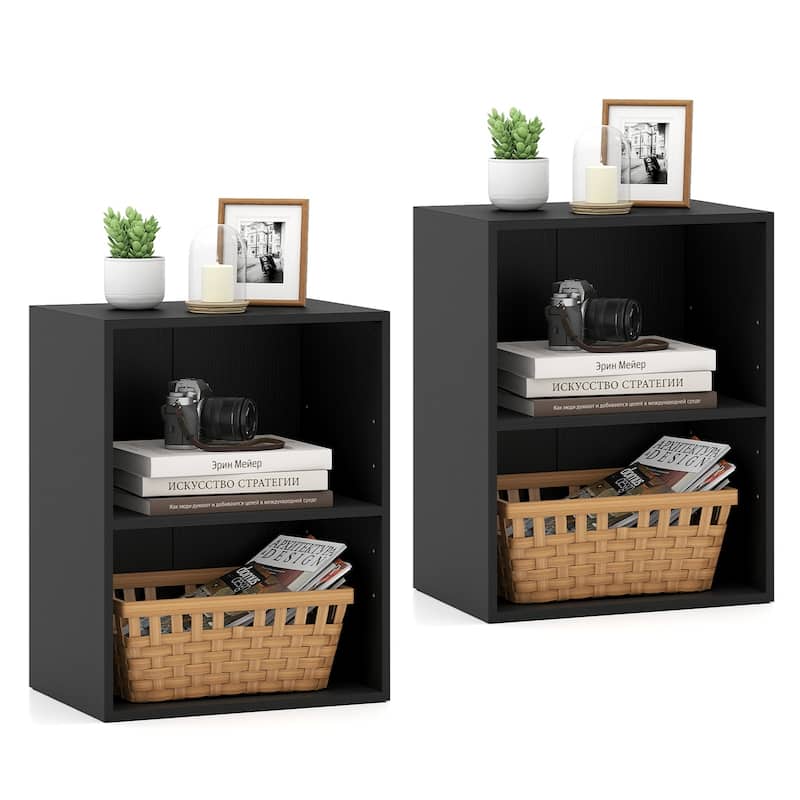 Gymax 2PCS 2-Cube Bookcase w/ 5-Position Adjustable Shelf - Black