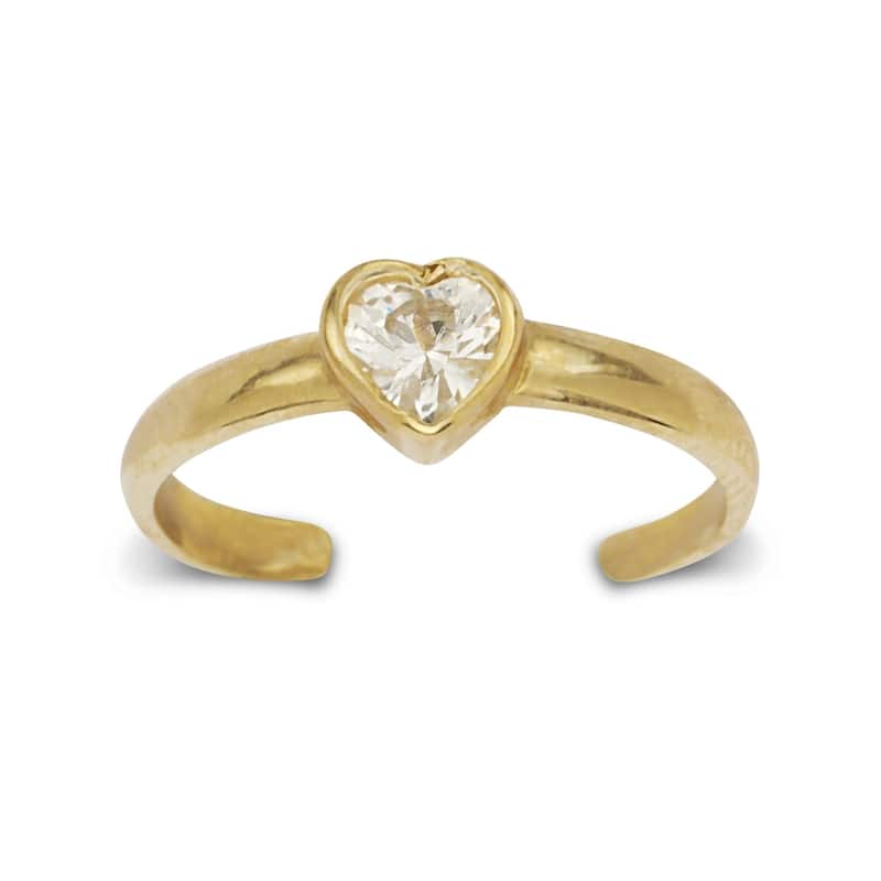 14K Yellow or White Gold Adjustable Heart-shaped Cubic Zirconia Toe Ring