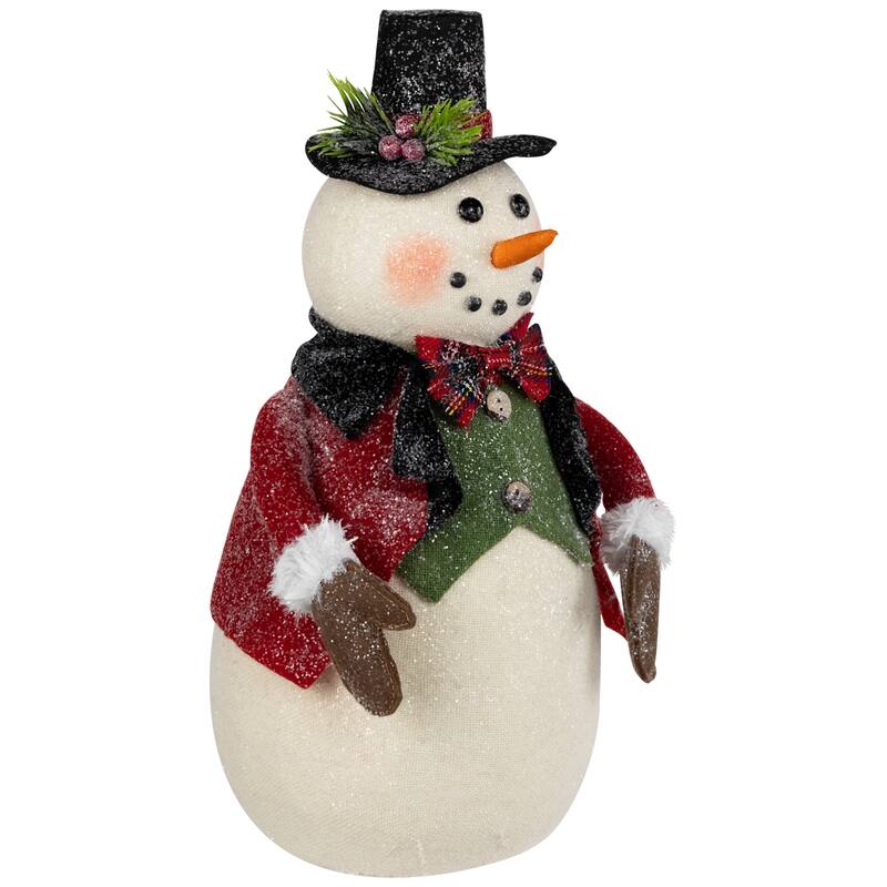 Glittered Snowman with Vest and Bow Tie Christmas Figure - 12.5"