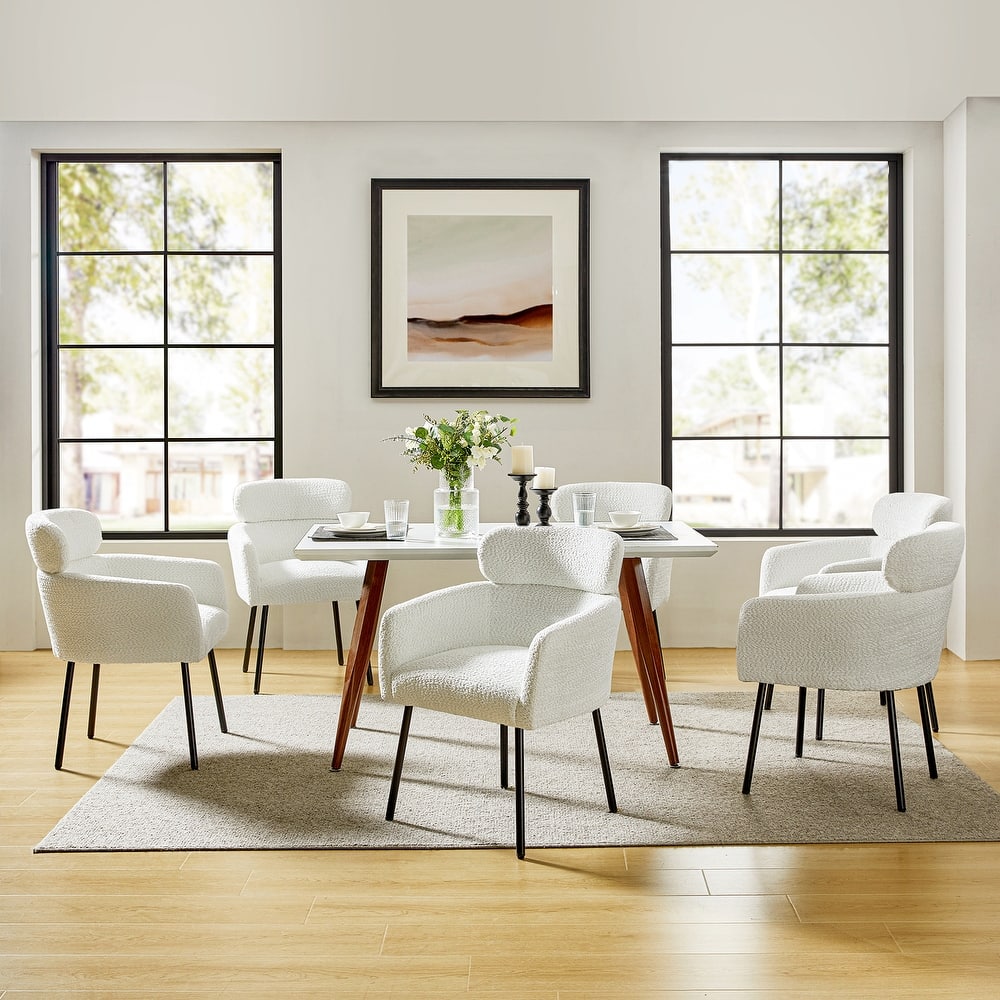 Amos Modern Lambswool Boucle Dining Chair with Adjustment Feet Set of 6 by HULALA HOME