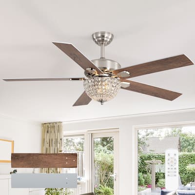 52-Inch Modern Crystal Fandelier Ceiling Fan with Light and Remote (5 Reversible Blades)