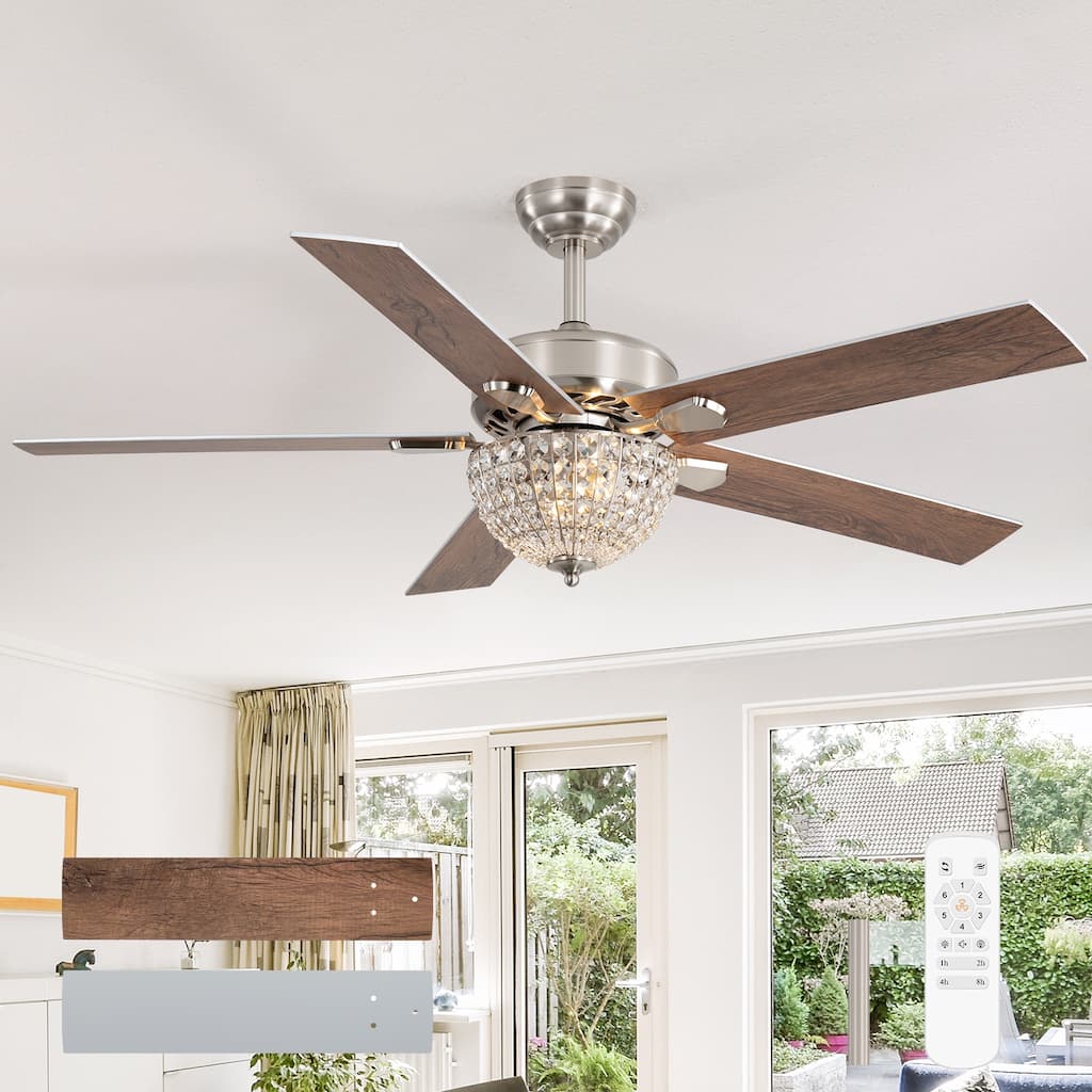 52-Inch Modern Crystal Fandelier Ceiling Fan with Light and Remote (5 Reversible Blades)