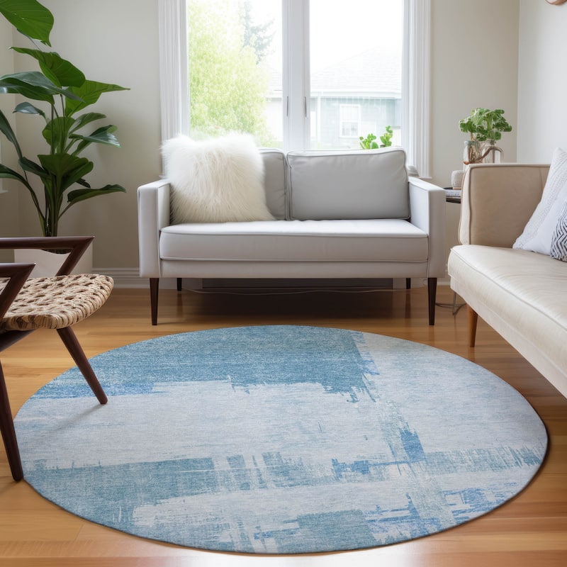 Machine Washable Indoor/ Outdoor Chantille Abstract Modern Rug - Sky - 8' x 8'