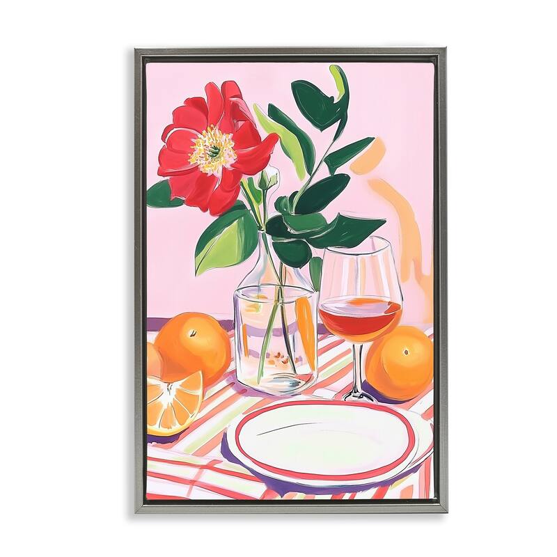 Stupell Pastel Hued Table Setting Framed Floater Canvas Wall Art Design By Andreas Magnusson - 21 x 31 - Grey