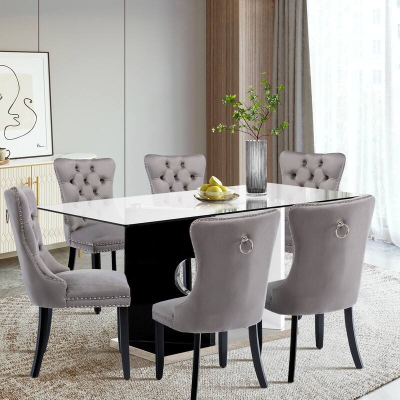 Solid Wood Velvet Upholstered Dining Chair Set of 2