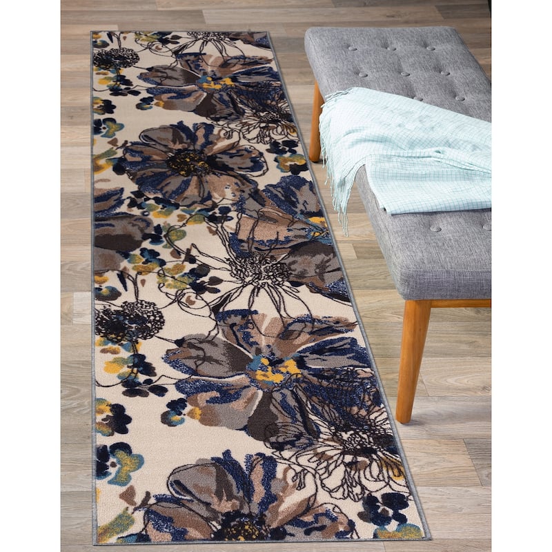 World Rug Gallery Modern Bright Flowers Non-Slip Area Rug Multi - 2' x 10' - Cream